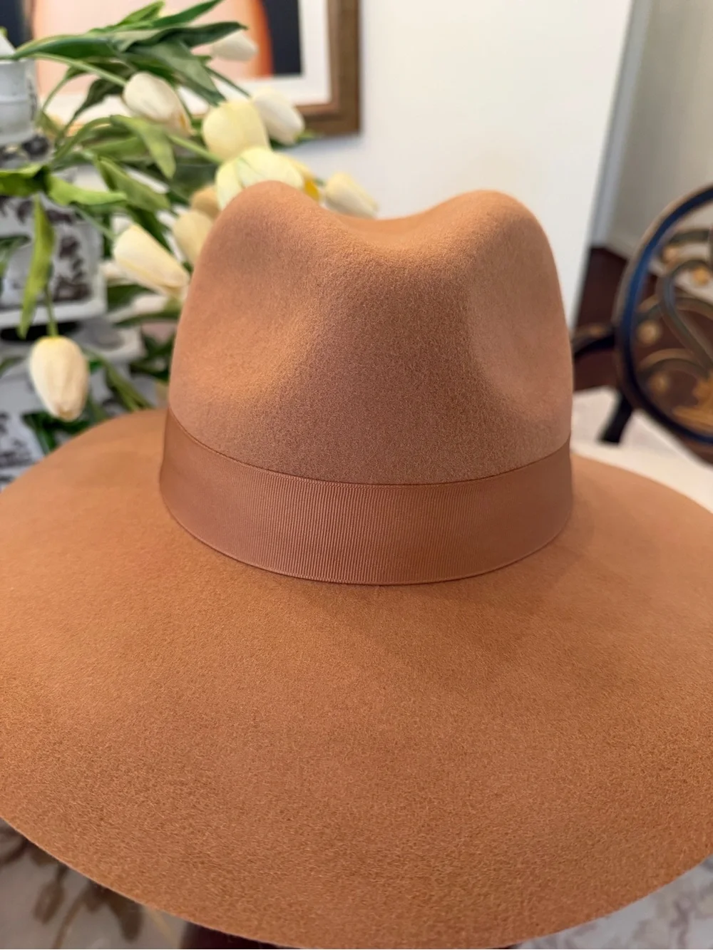 Saks Fifth Avenue Wide-Brim Fedora Hat in Camel Brown